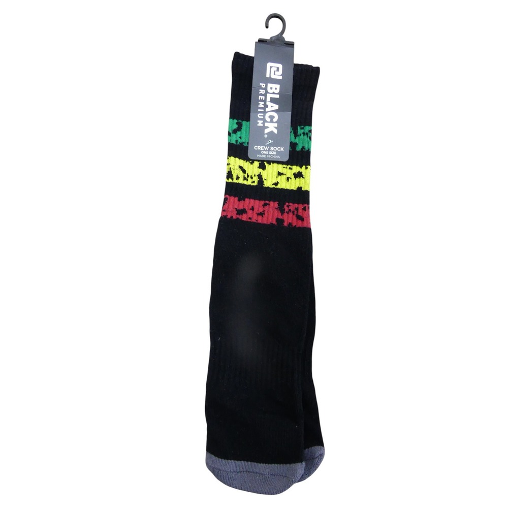 rue21 Black Premium Crew Socks Mens OS Black NWT Green Yellow Red Stripes